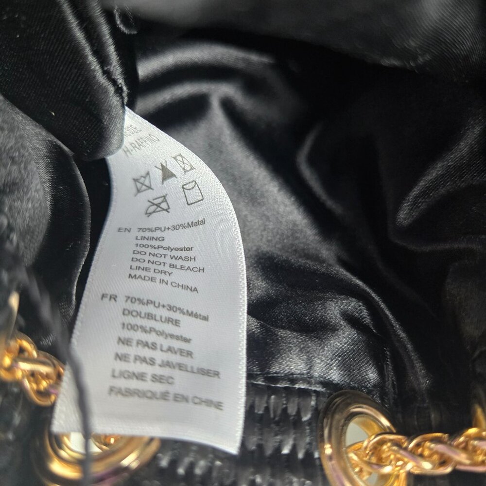 Liliana Raffino Bucket Drawstring Bag Black Mesh Gold Hardware Crossbody - Picture 3 of 5